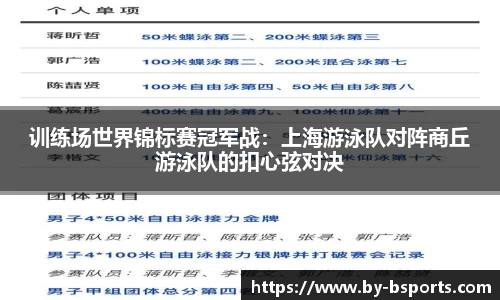 训练场世界锦标赛冠军战：上海游泳队对阵商丘游泳队的扣心弦对决